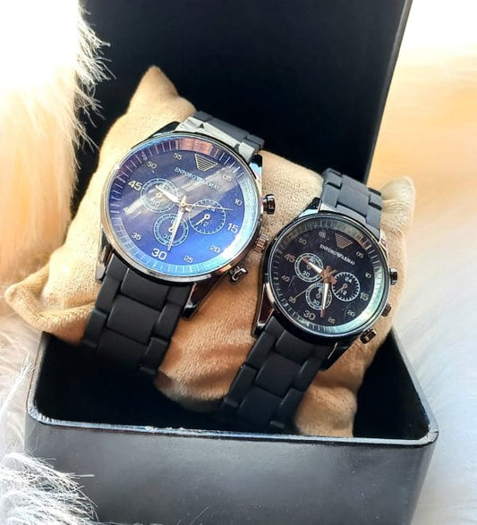 Emporio Armani Rubber Chain Couple Watch – With Box